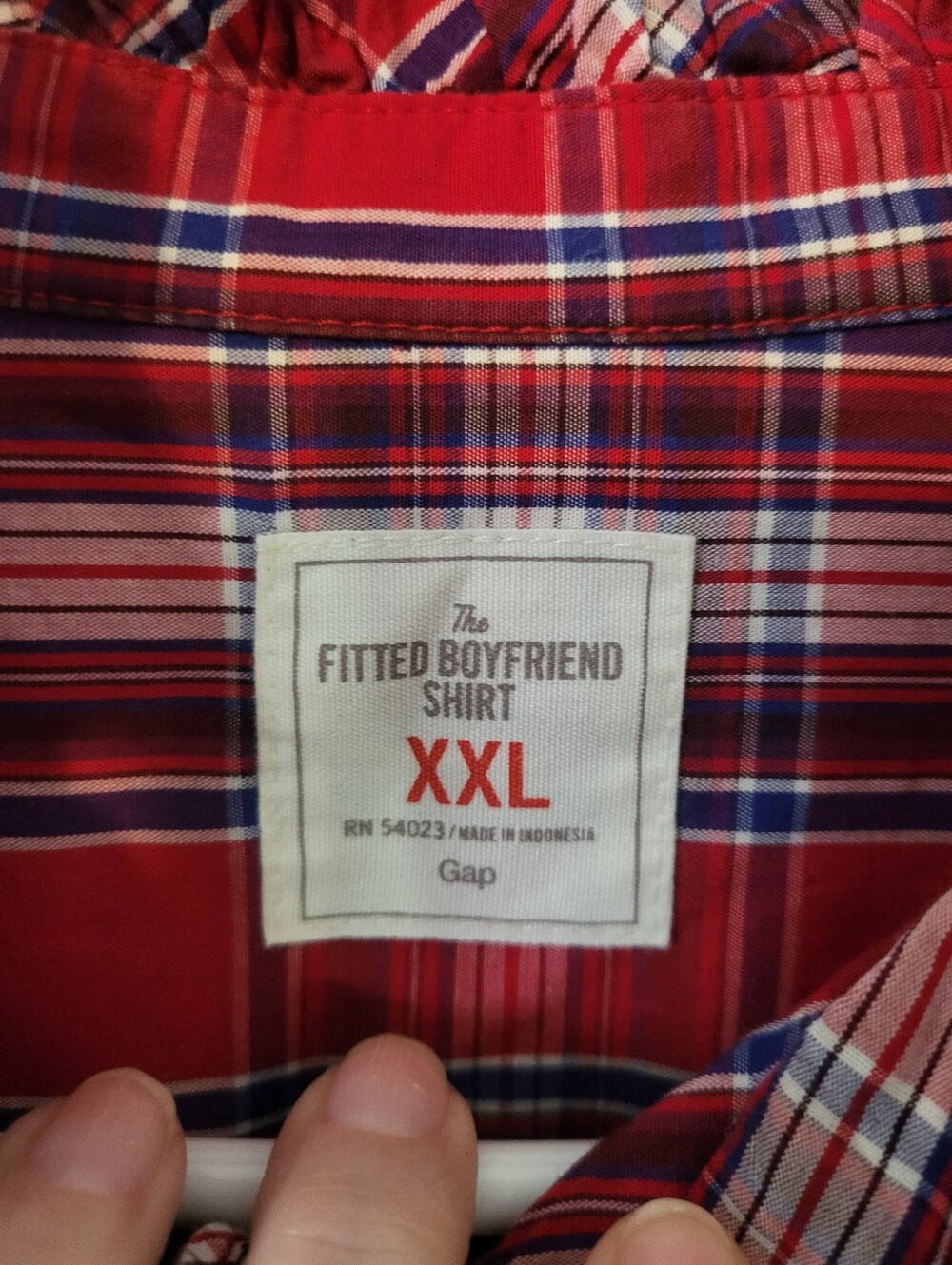 GAP Red Plaid Ruffle-Trim Button-Down Shirt - Picture 2 of 3